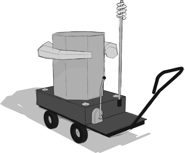 grey scale sketch of the Future Machine from the back angle with the lever and weather station in view