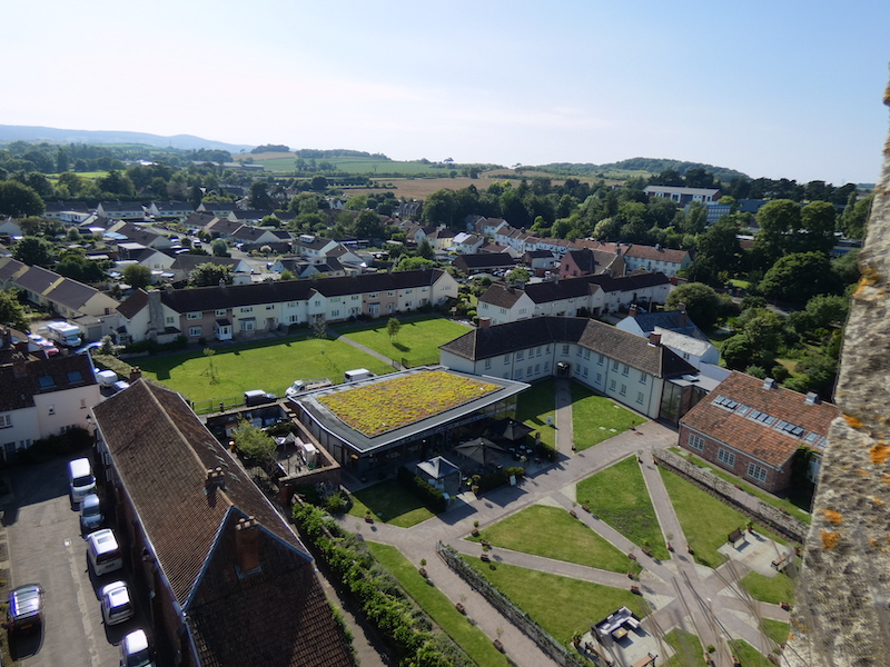 looking down over Cannington with the woods on the hil, the old fort