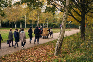 The procession going towards the silver birches