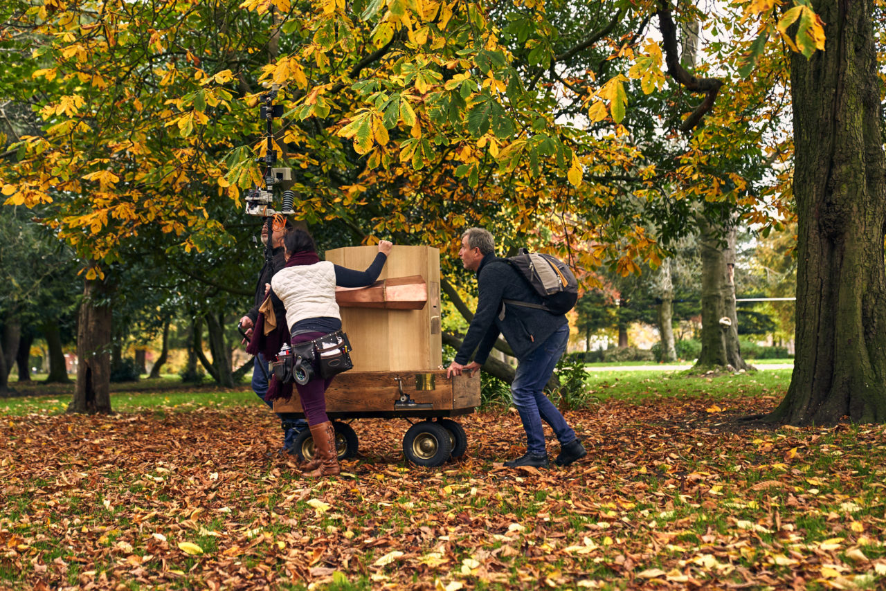 The Future Machine, pushing it uphill and autumnal trees