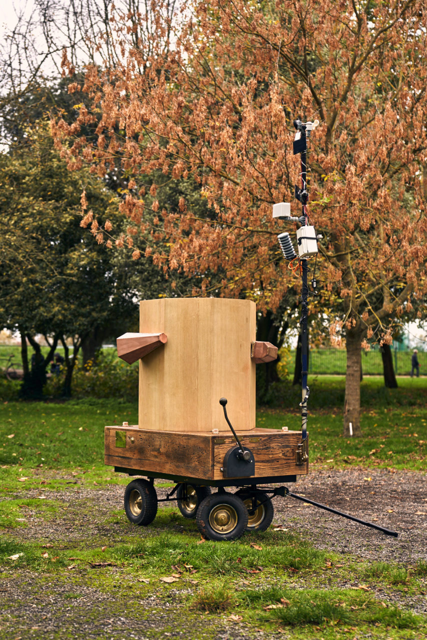 The back of the Future Machine with Autumn trees