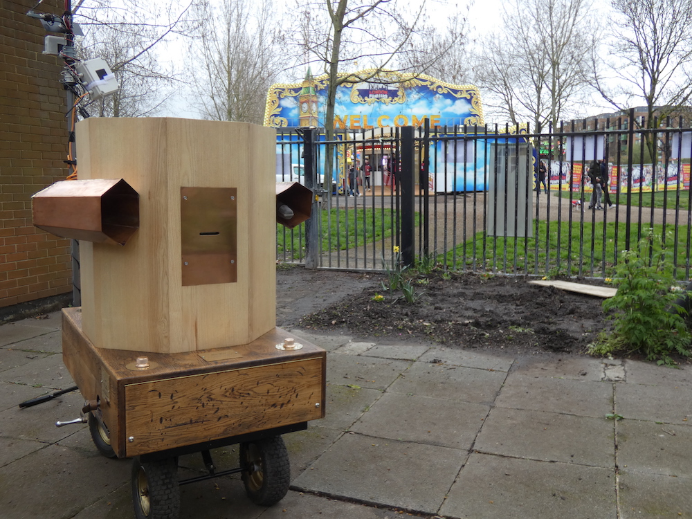 Future Machine with Finsbury Park fun fair in the background