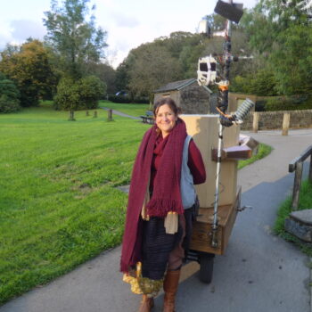 Rachel walking down to the lake with Future Machine