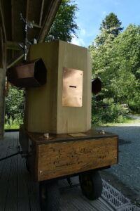 close up of Future Machine with The Footprint building in the background