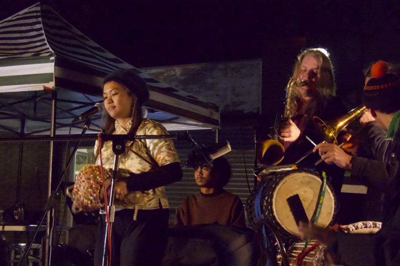 Shreya on percussion and Dave on saxophone